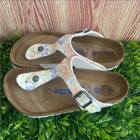 New Birkenstock Supernatural Flowers White Gizeh Soft Footbed Sandals - Picture 2 of 5